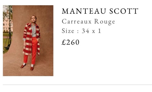Sézane red tartan wool coat/